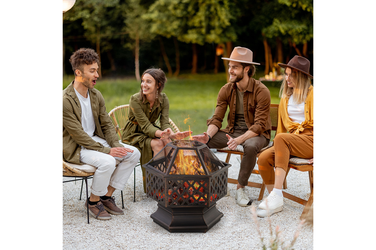 Outsunny Outdoor Metal Stove with Screen Cover Poker | Bronze