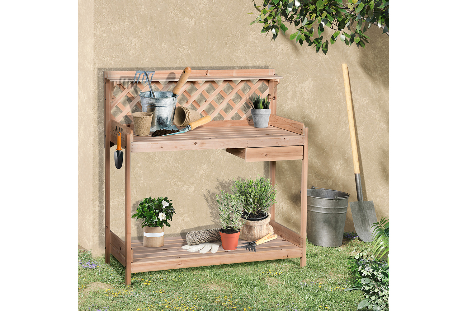Outsunny Outdoor Wood Garden Table | Natural