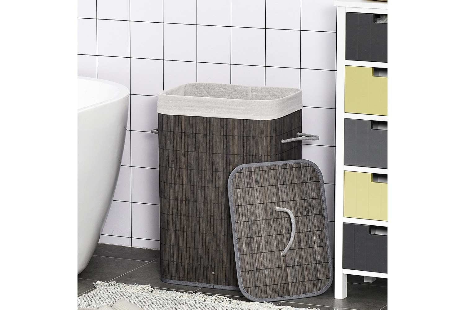 Homcom Bamboo Laundry Hamper with Lid | Grey