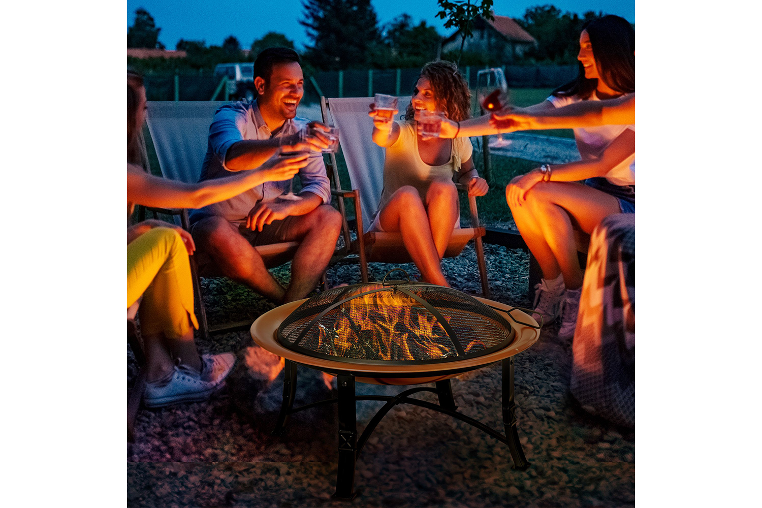 Outsunny Outdoor Steel Round Fire Pit with Poker | Black