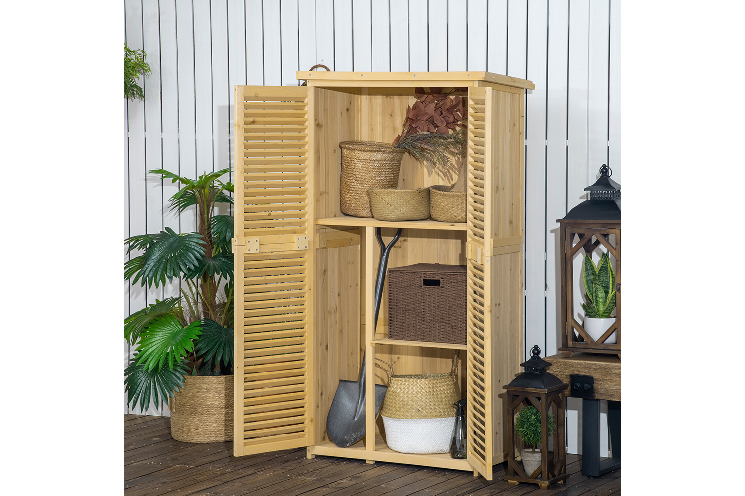 Outsunny Wooden Garden Storage Shed | Natural