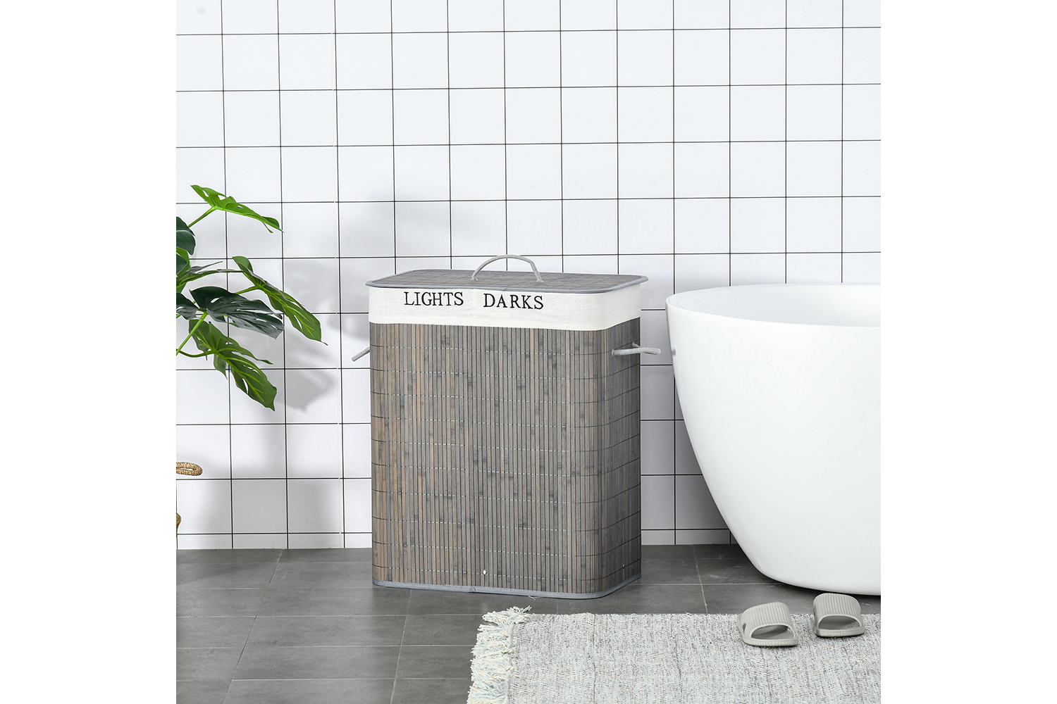 100L 2 Compartment Bamboo Laundry Basket Grey Ireland