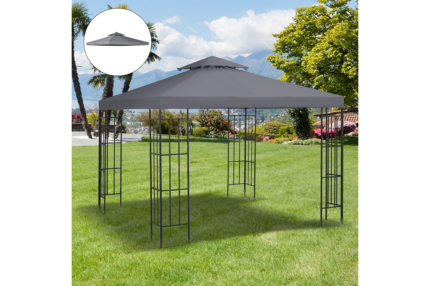 Outsunny Gazebo Top Cover Double Tier Canopy Replacement Pavilion Roof | Deep Grey