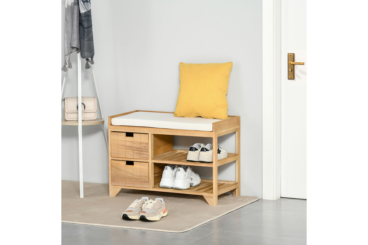 Homcom Hallway Shoe Bench Storage | Natural Wood