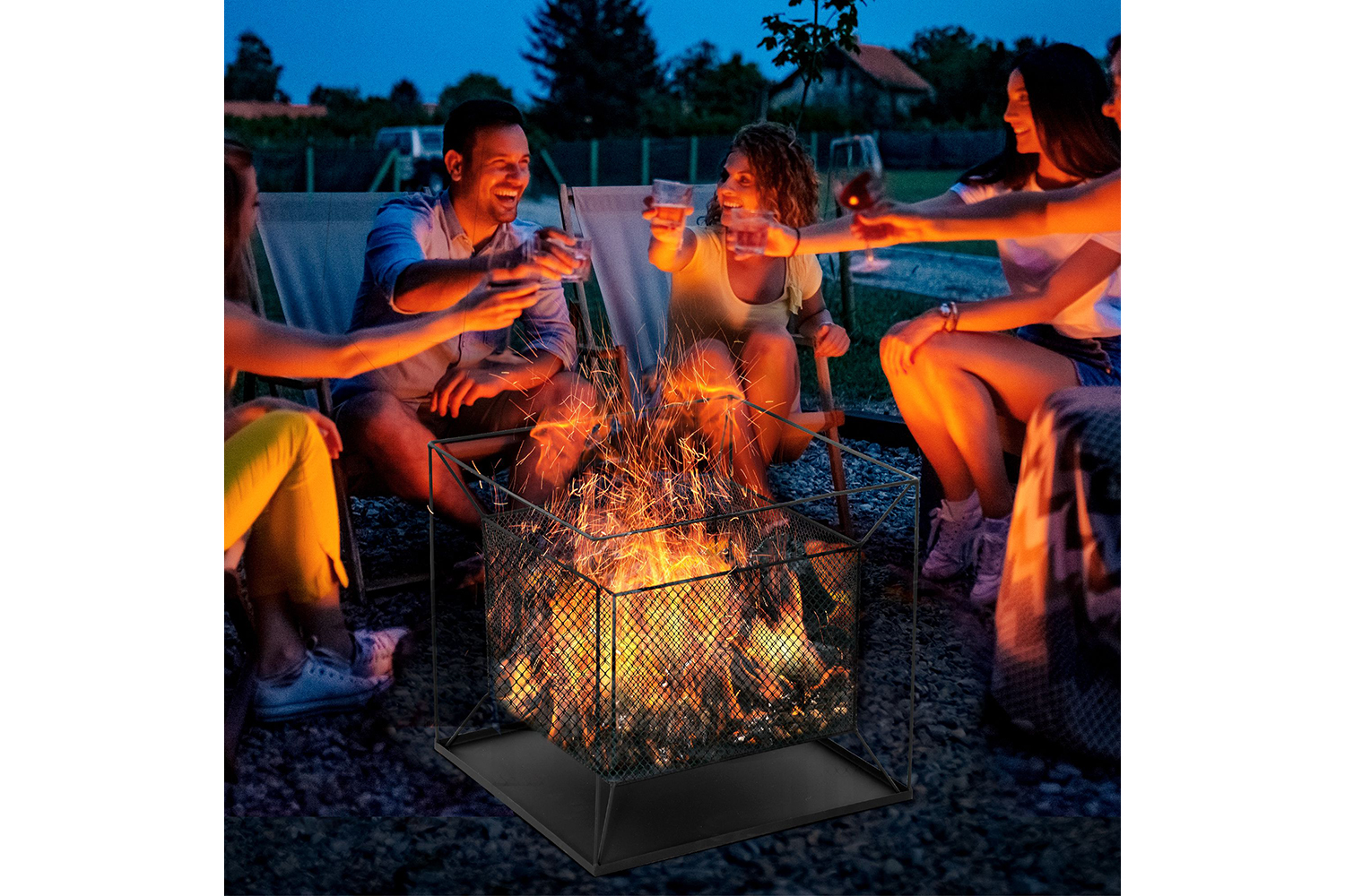 Outsunny Square Metal Fire Pit with Poker | Black