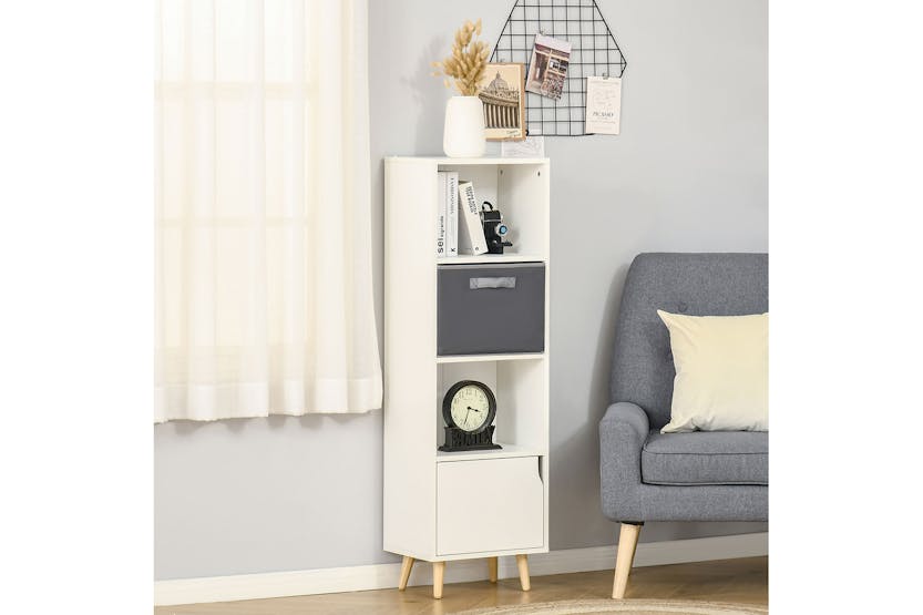 Homcom 3 Tier Bookcase With Doors | White