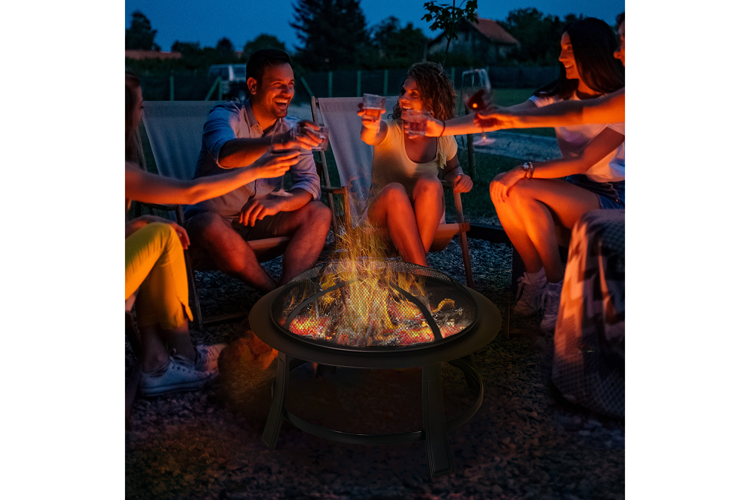 Outsunny Outdoor Round Metal Fire Pit with Poker Wood Grate | Black