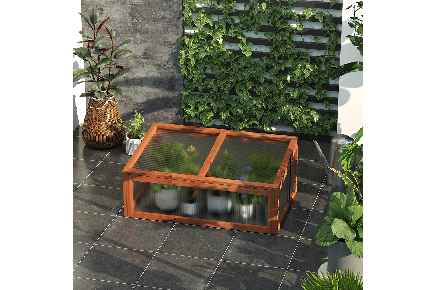 Outsunny Outdoor Square Wooden Greenhouse | Brown
