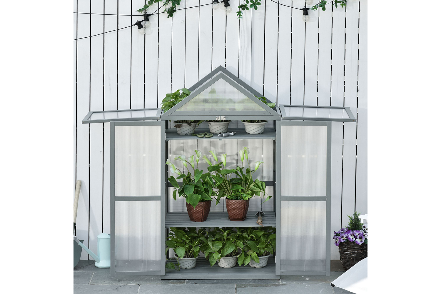 Outsunny Greenhouse Wooden Cold Frame | Grey