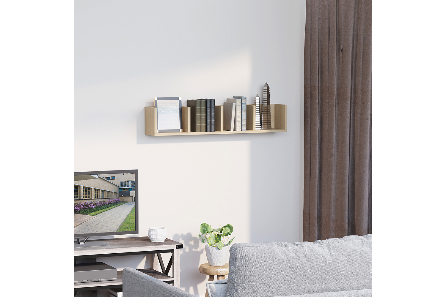 Homcom Multi-media Storage Wooden Shelf | Natural wood