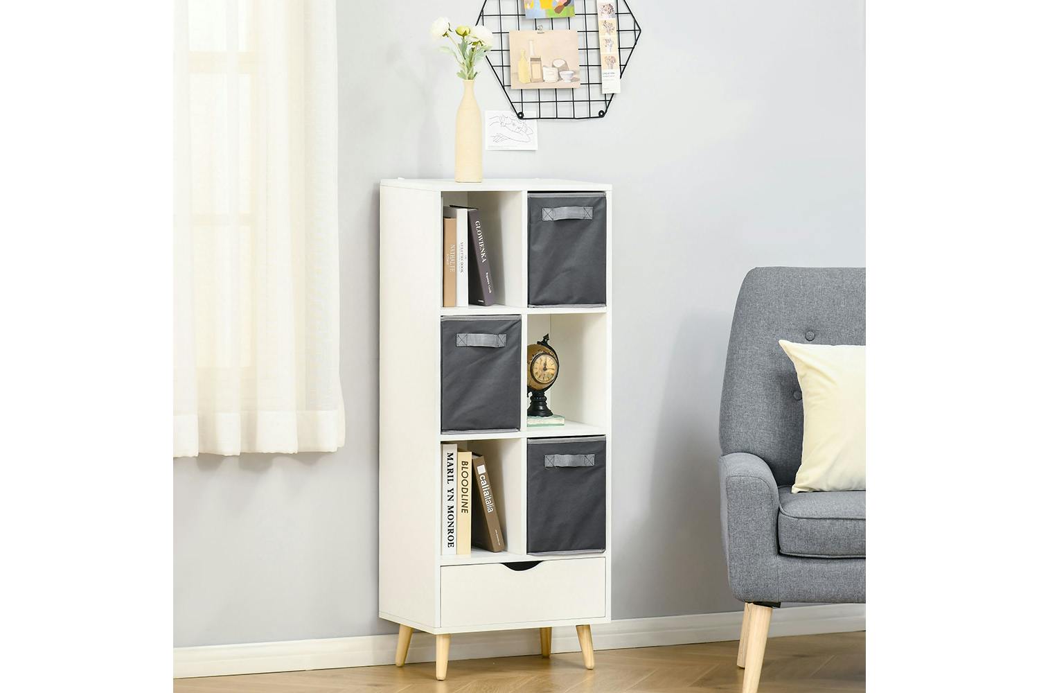 Homcom Modern Bookcase With 6 Cubes | White/Grey