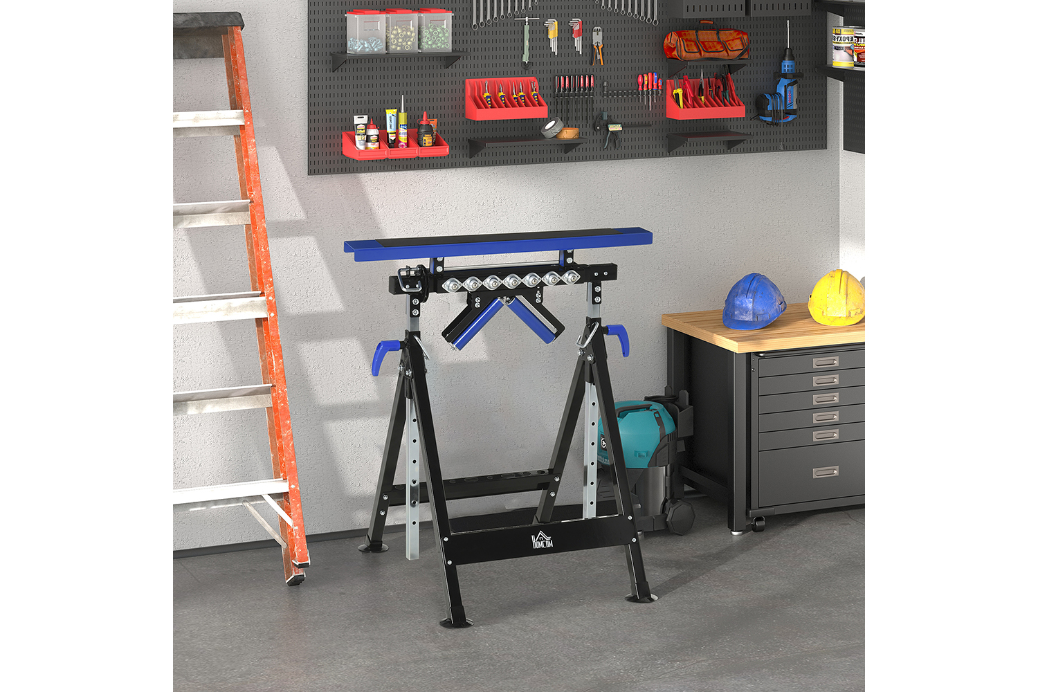 Homcom Multi-Function Workbench Ball Support Stand Roller Trestle | Blue/Black