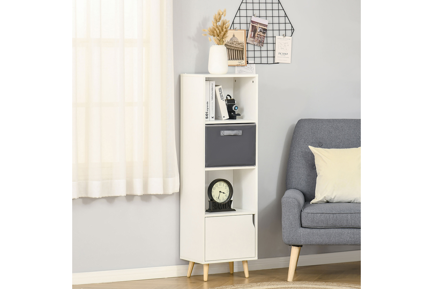 Homcom 3 Tier Bookcase with Doors | White