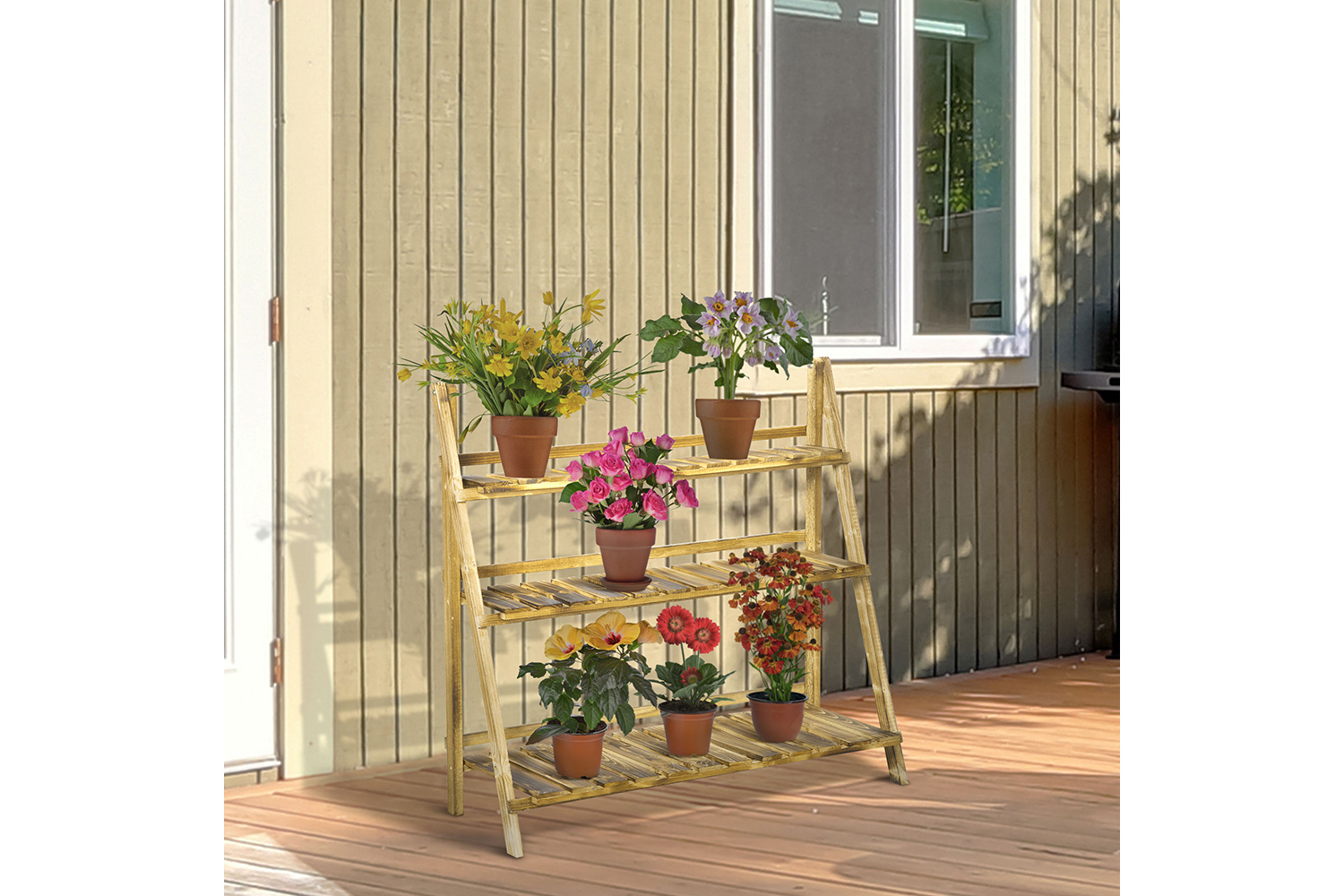 Outsunny Folding Design Flower Shelf | Brown