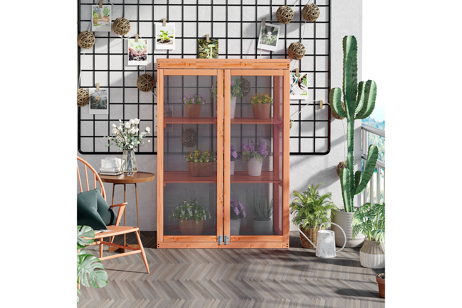 Outsunny 3-Tier Outdoor Garden Wooden Greenhouse | Natural