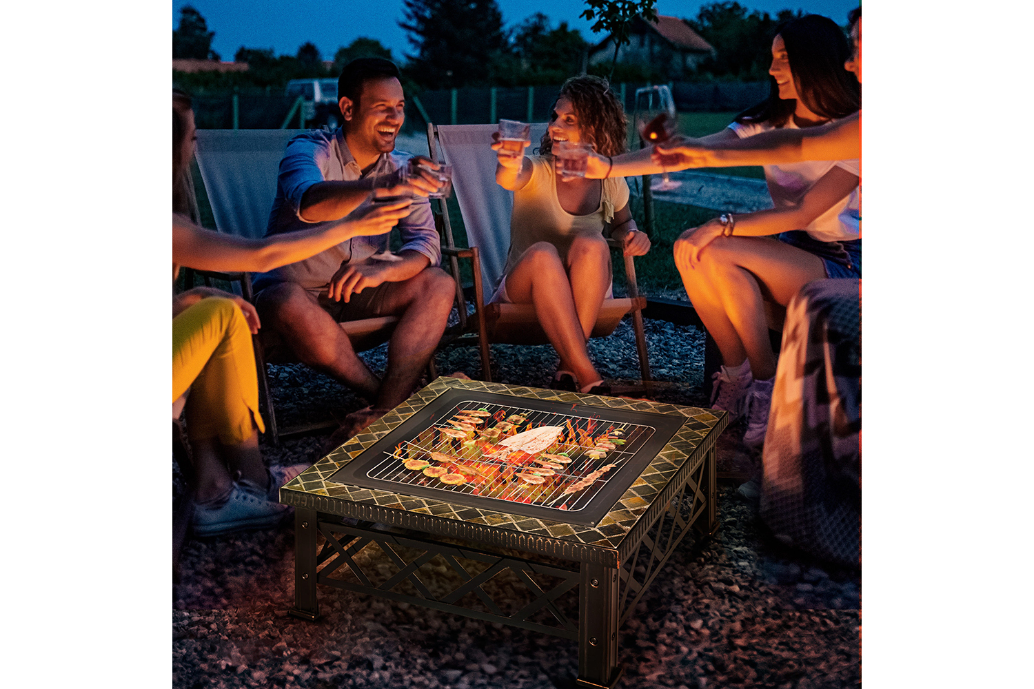 Outsunny Fair Pit with Grill Shelf Poker | Black