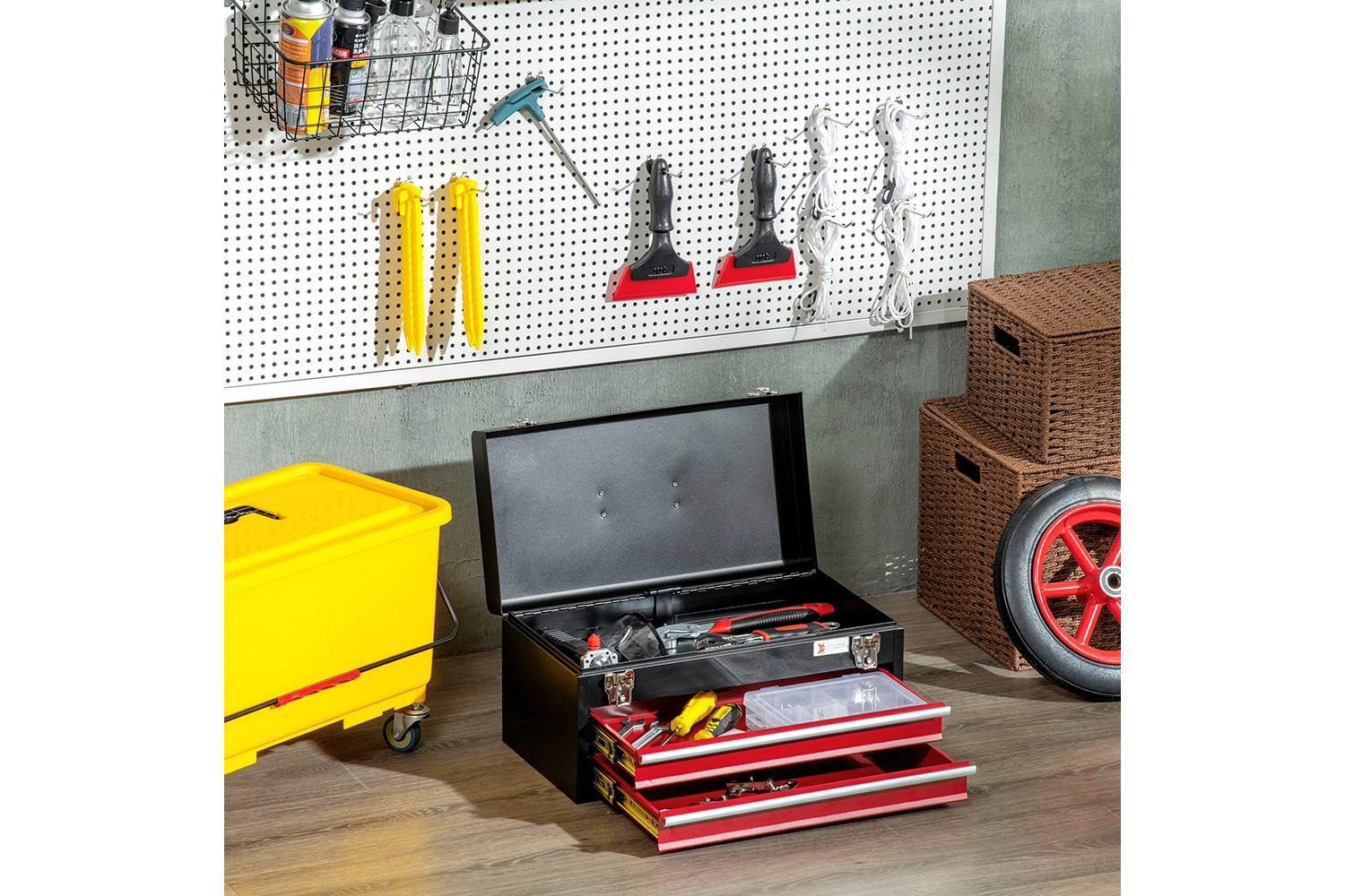 Durhand Lockable Tool Box with Ball Bearing | Black/Red