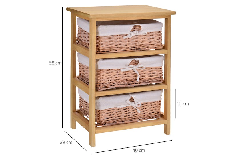 Homcom Wicker 3-Tier Storage Basket Shelf | Brown