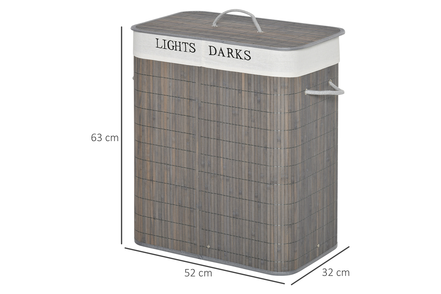 100L 2 Compartment Bamboo Laundry Basket Grey Ireland