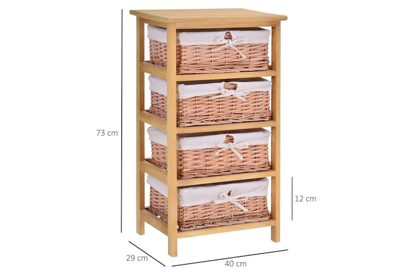 Homcom Wicker 4-Tier Storage Basket Shelf | Brown