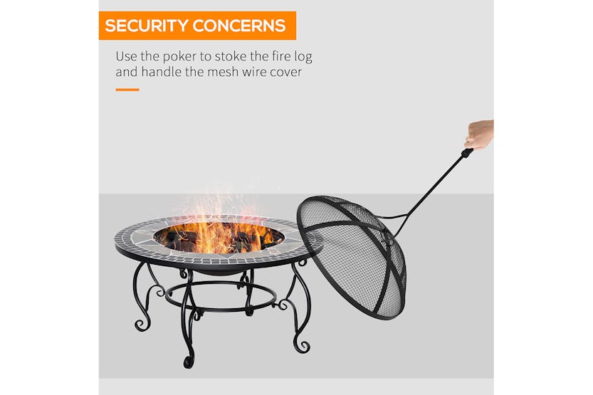 Outsunny Round Fire Pit with Poker | Black