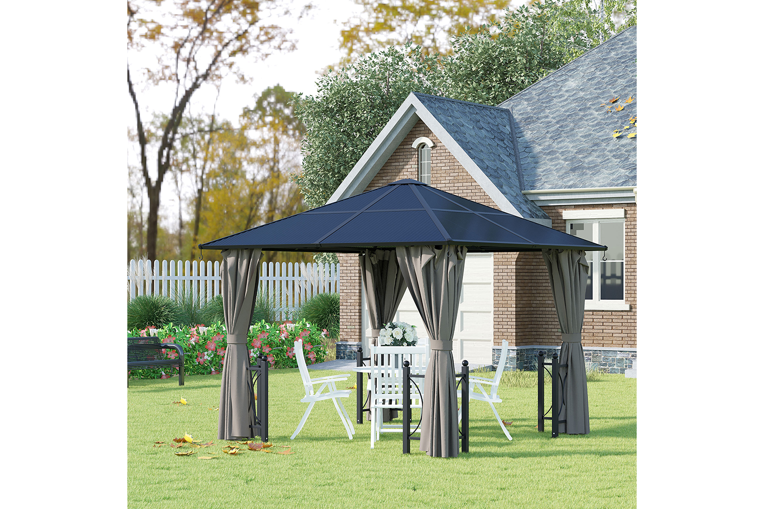 Outsunny Outdoor Aluminium Alloy Gazebo with Curtains | Black/Dark Grey