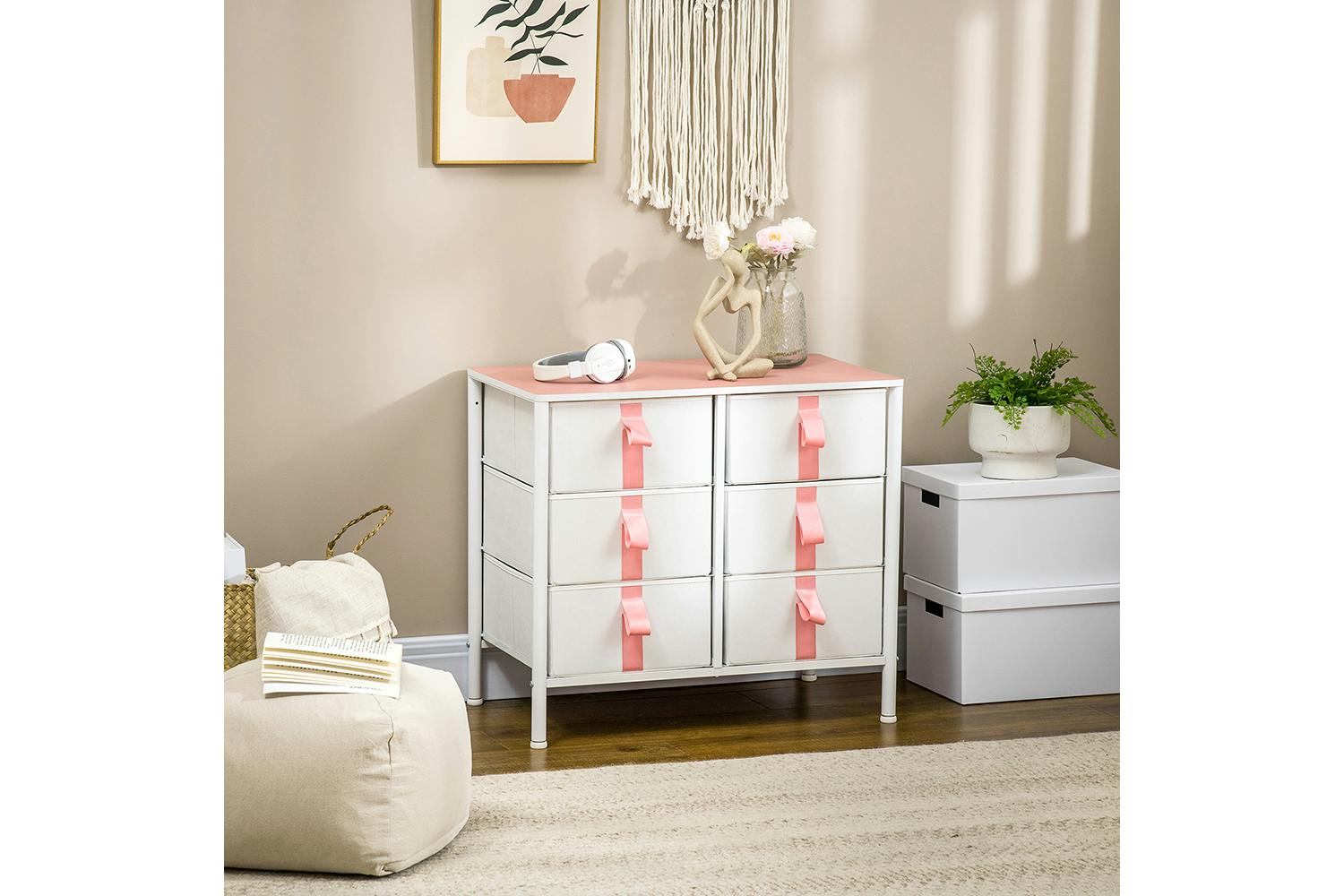 Homcom Chest of Drawers | Pink | 6 Drawer