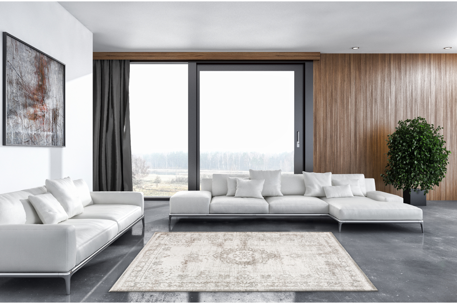 Louis De Poortere | Medallion Salt & Pepper | Indoor Eco Rug | Grey | 140 x 200 cm