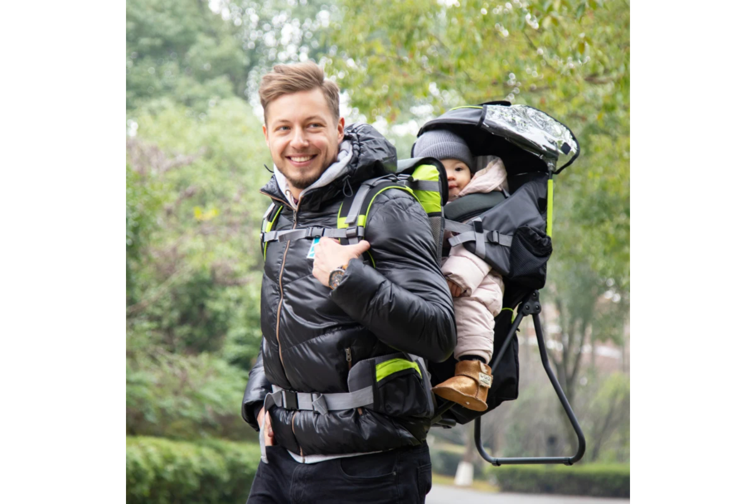 Homcom Hikers Ergonomic Baby Backpack with Rain Cover | Green/Black