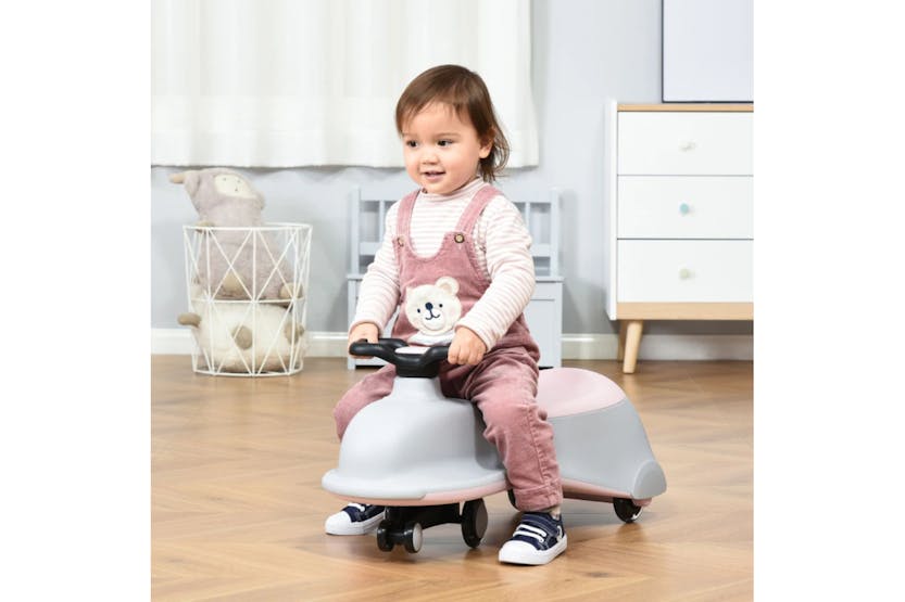 Homcom Wiggle Car with LED Flashing Wheels | Grey/Pink