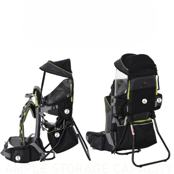 Homcom Hikers Ergonomic Baby Backpack with Rain Cover | Green/Black