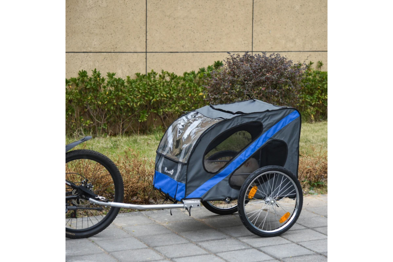 PawHut Dog Bike Trailer with Storage Bag | Grey/Blue