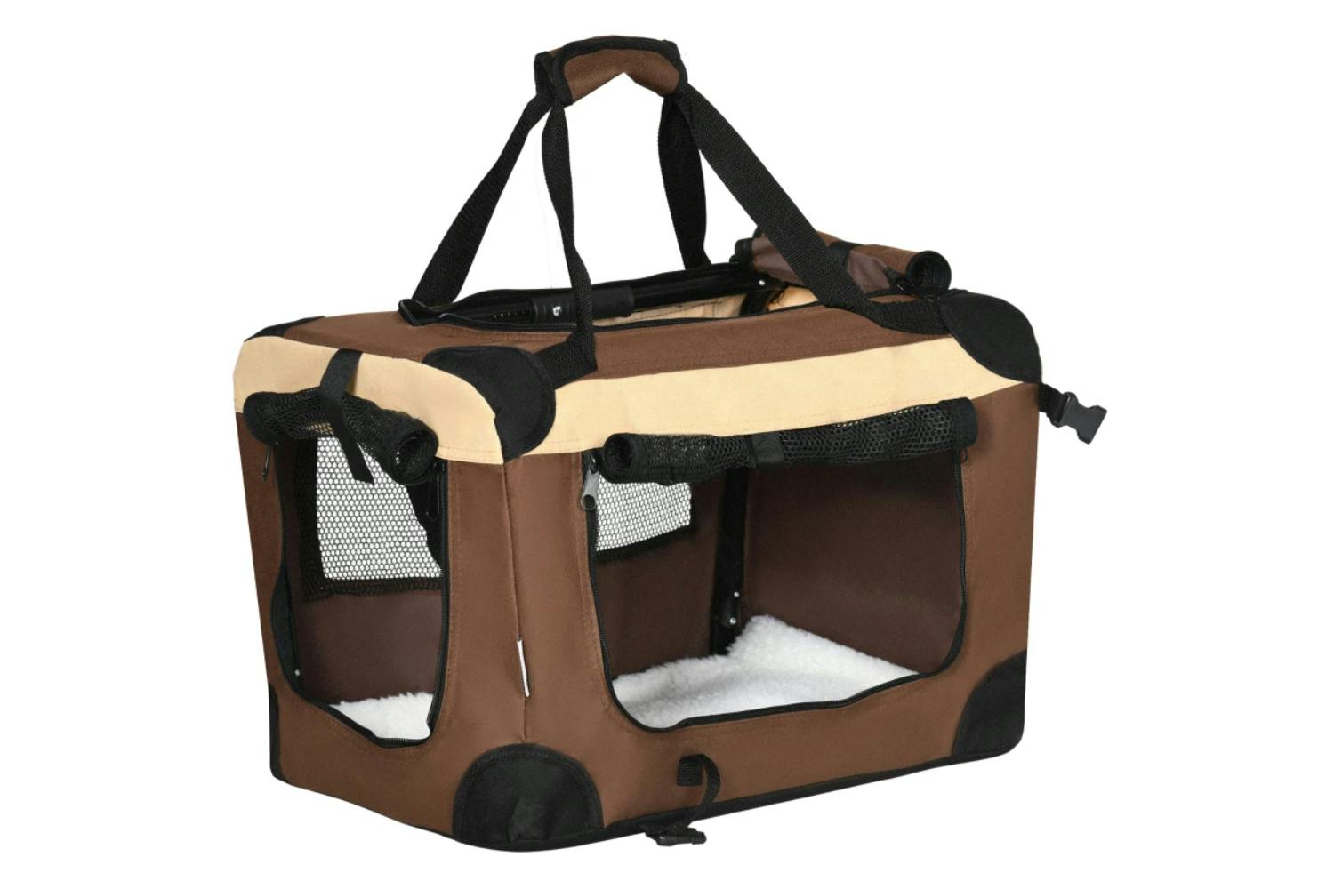 PawHut Folding Small Fabric Dog Travel Crate | Brown/Black