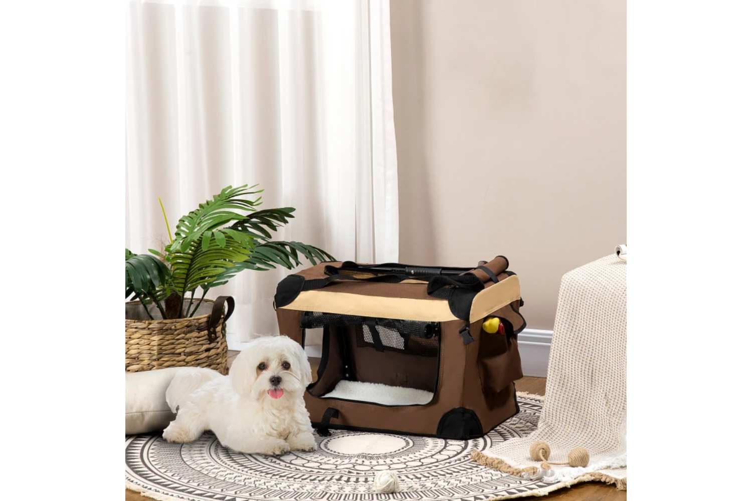 PawHut Folding Small Fabric Dog Travel Crate | Brown/Black