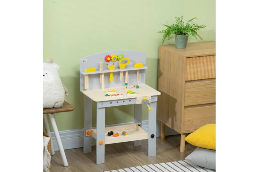 Homcom Tool Bench Toy with Storage Shelf Kids Workbench | 31 Pieces