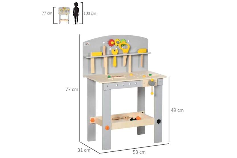 Homcom Tool Bench Toy with Storage Shelf Kids Workbench | 31 Pieces