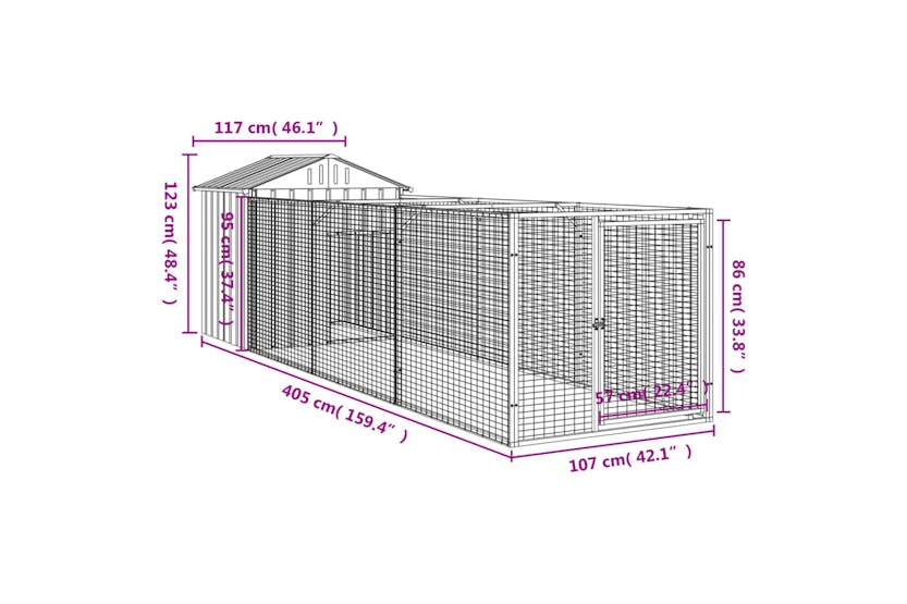 Vidaxl 3189064 Dog House With Roof Light Grey 117x405x123 Cm Galvanised Steel