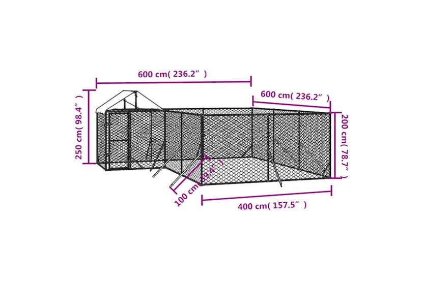 Vidaxl 3190471 Outdoor Dog Kennel With Roof Silver 6x6x2.5 M Galvanised Steel