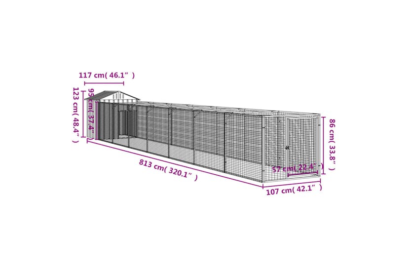 Vidaxl 3189066 Dog House With Roof Light Grey 117x813x123 Cm Galvanised Steel