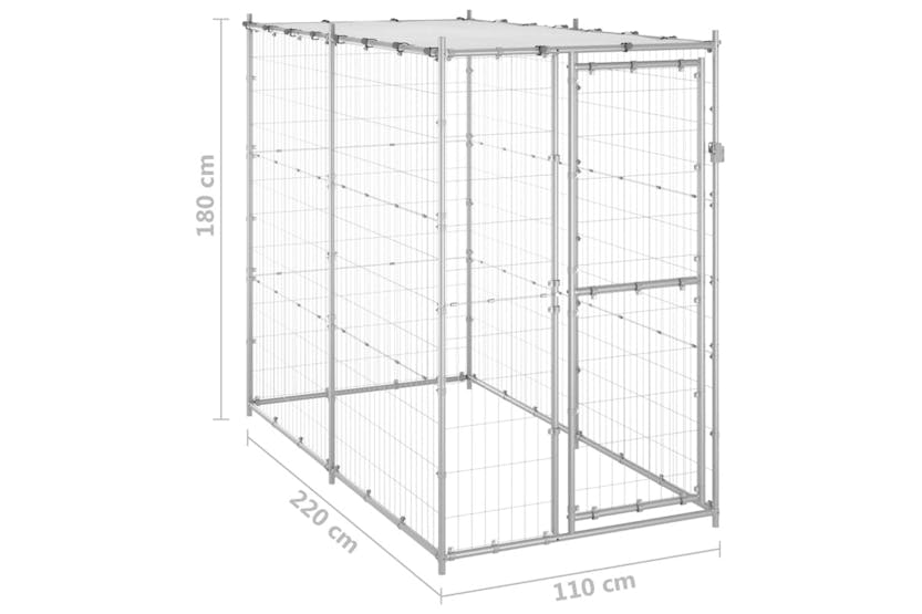 Vidaxl 150800 Outdoor Dog Kennel Galvanised Steel With Roof 110x220x180 Cm