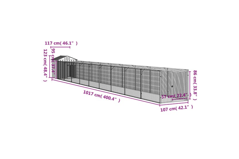 Vidaxl 3189067 Dog House With Roof Light Grey 117x1017x123 Cm Galvanised Steel