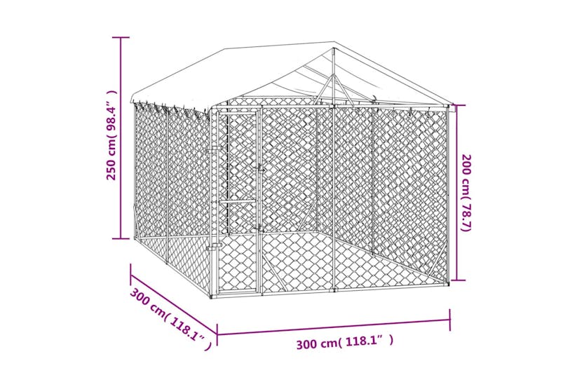 Vidaxl 3190486 Outdoor Dog Kennel With Roof Silver 3x3x2.5 M Galvanised Steel