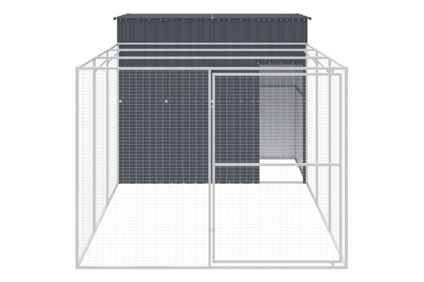 Vidaxl 3189120 Dog House With Run Anthracite 214x457x181 Cm Galvanised Steel