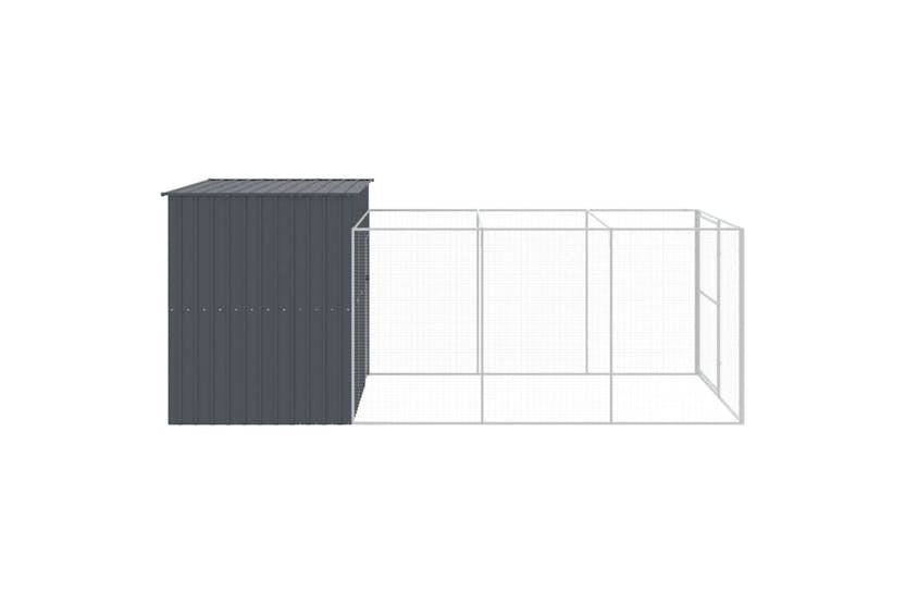 Vidaxl 3189120 Dog House With Run Anthracite 214x457x181 Cm Galvanised Steel