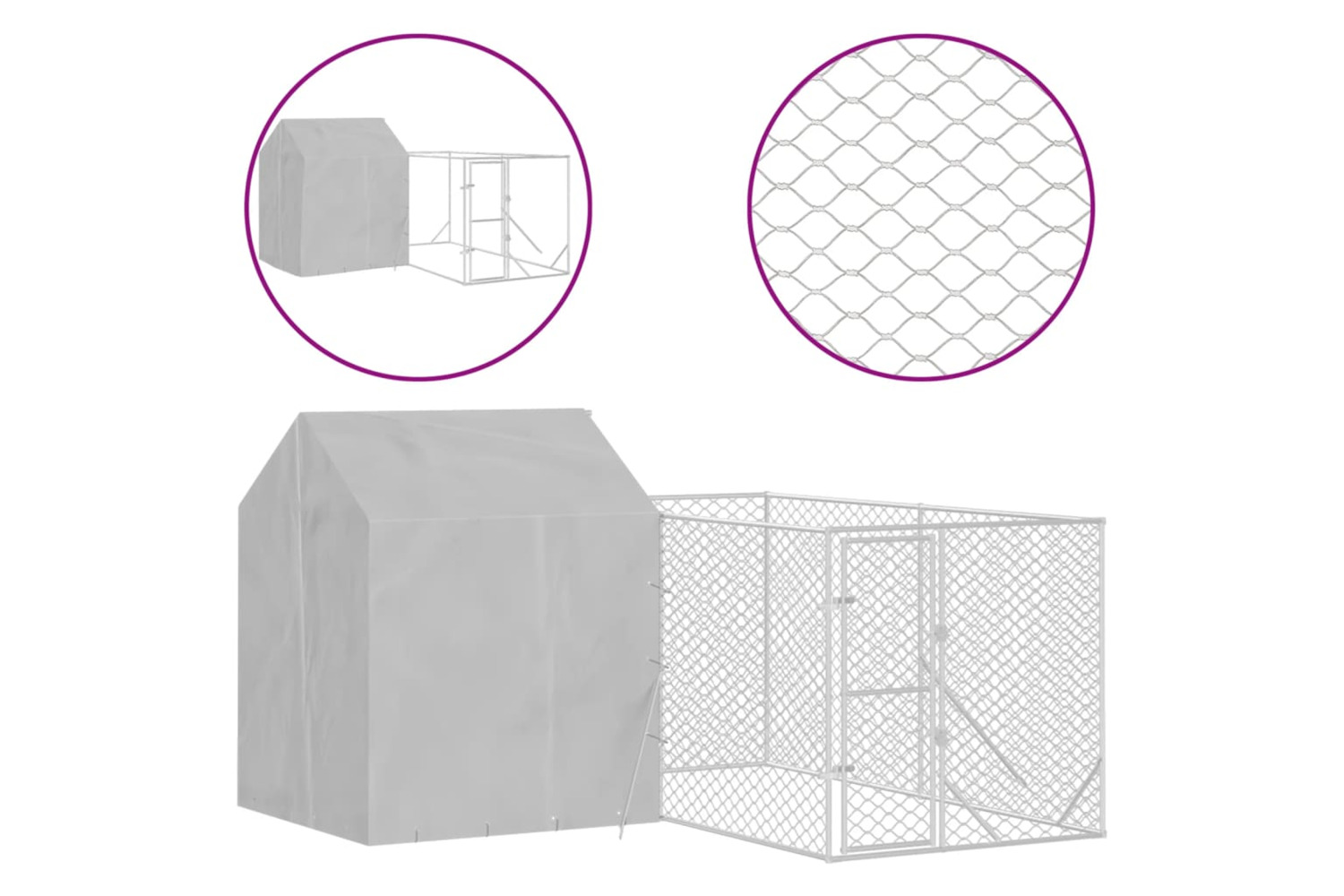 vidaXL 3190478 Outdoor Dog Kennel With Roof Silver 4x4x2.5 M Galvanised Steel