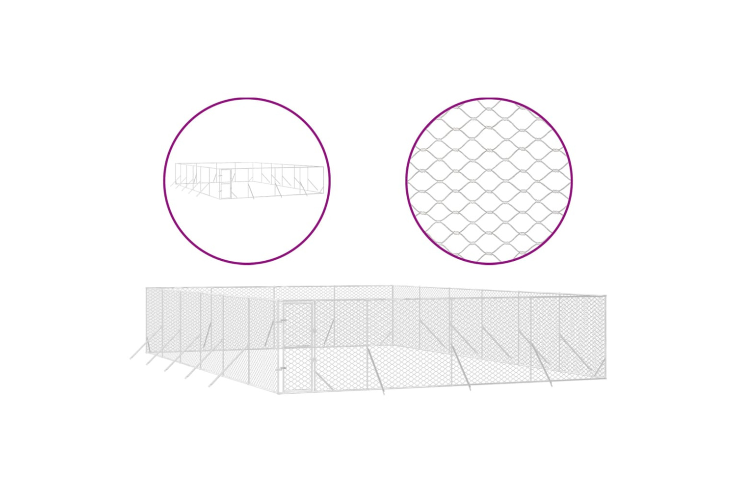 vidaXL 3190465 Outdoor Dog Kennel Silver 8x12x2 M Galvanised Steel