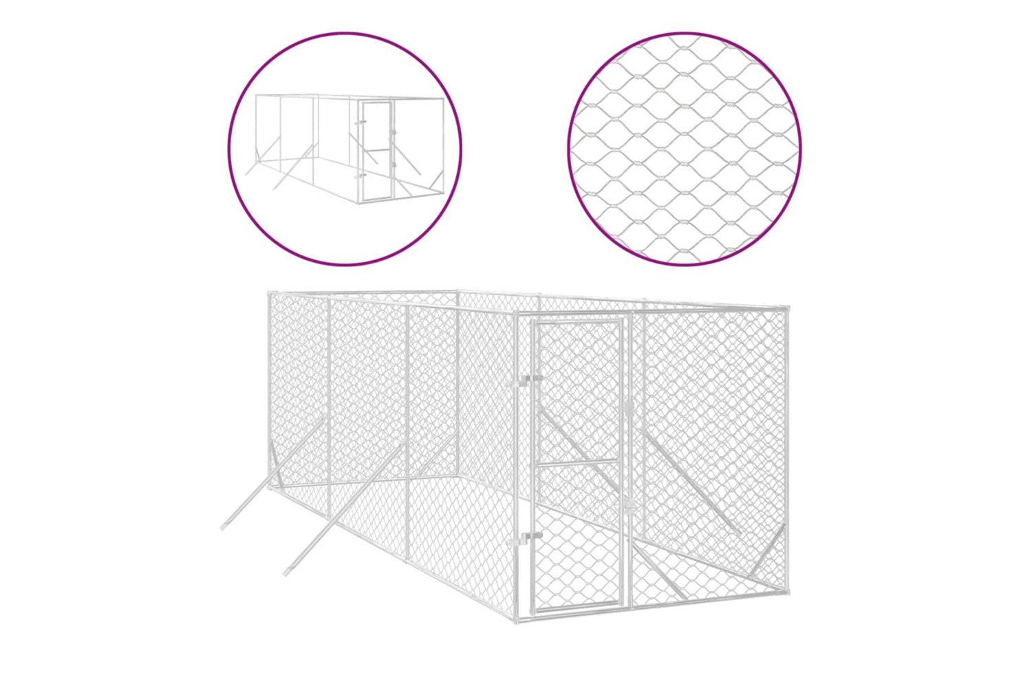 vidaXL 3190452 Outdoor Dog Kennel Silver 2x6x2 M Galvanised Steel
