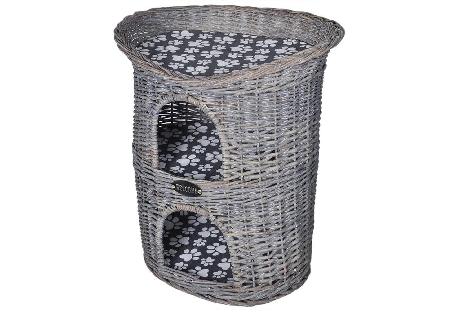 Vidaxl 170223 2-tier Willow Cat Tree Pet House/bed/scratching Post With Cushion