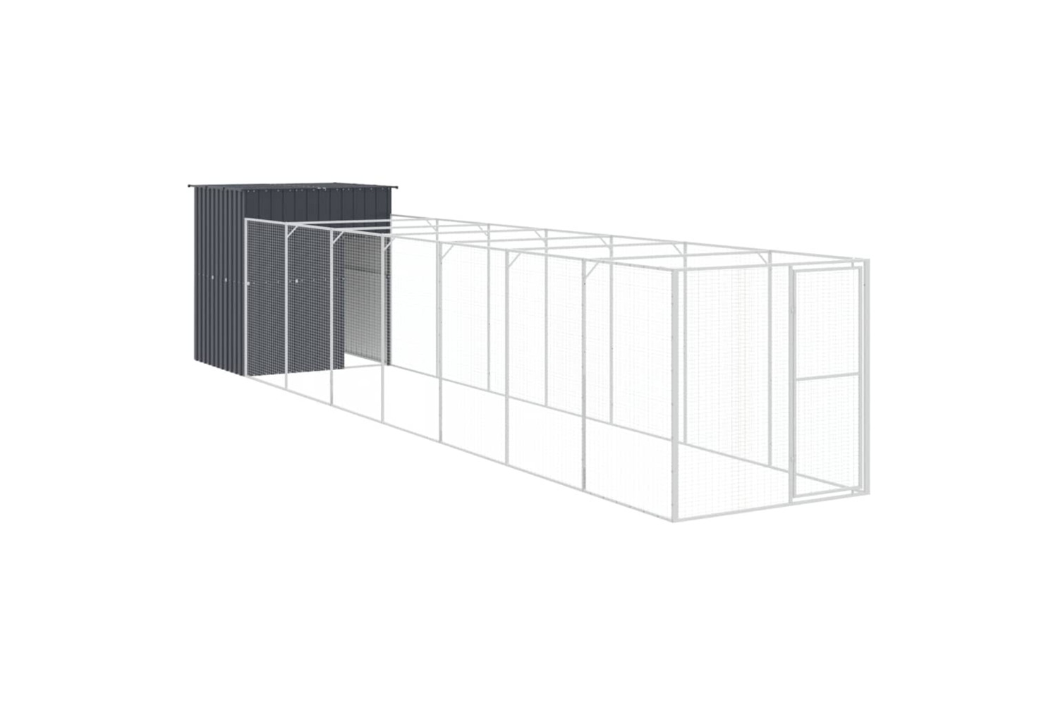 vidaXL 3189101 Dog House With Run Anthracite 165x863x181cm Galvanised Steel
