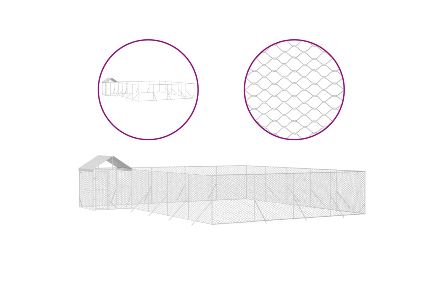 vidaXL 3190473 Outdoor Dog Kennel With Roof Silver 10x8x2.5 M Galvanised Steel